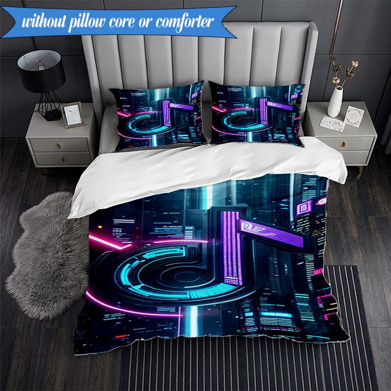 Neon Music Note 3pcs K-pop Music Group Bedding set,Ideal for Bedroom, Dormitory,Including Duvet Cover And 2pcs Pillowcases,Fan Gifts