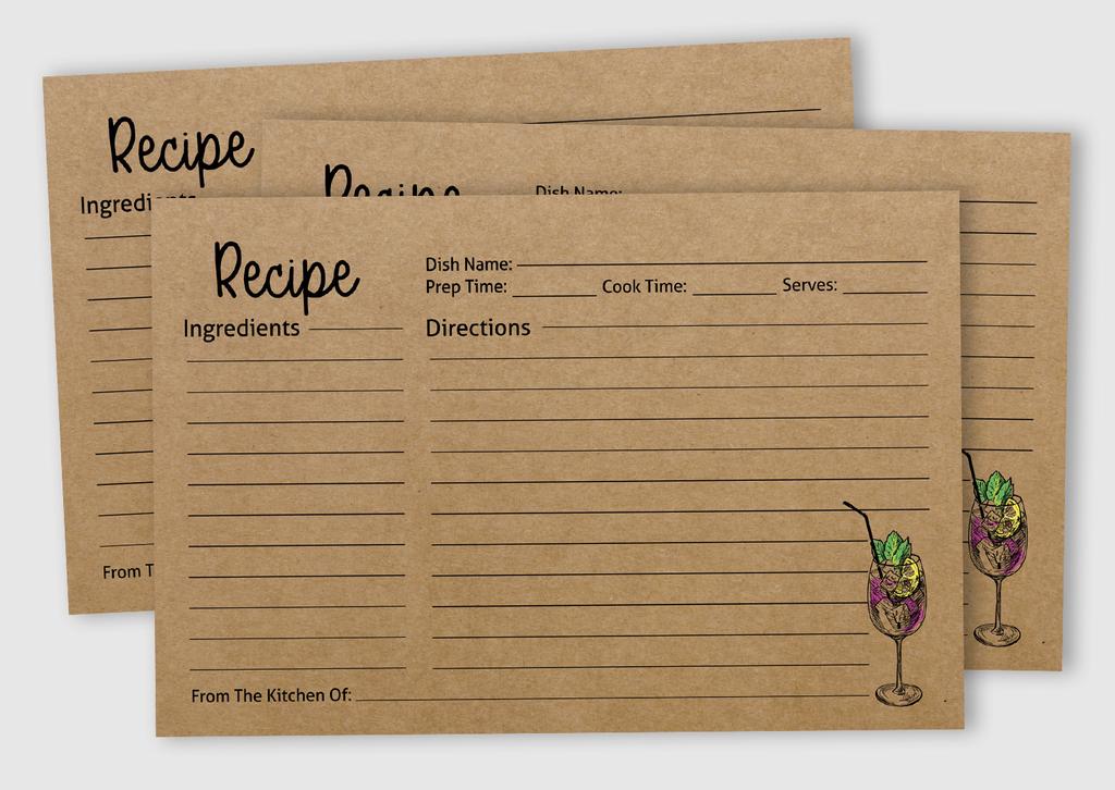 Inkdotpot Recipe Card 6x4 inch Single-Sided Recipe Design Cards Kraft Mocktail Recipe Cards Wedding-Bridal Shower-Baby Shower- Pack of