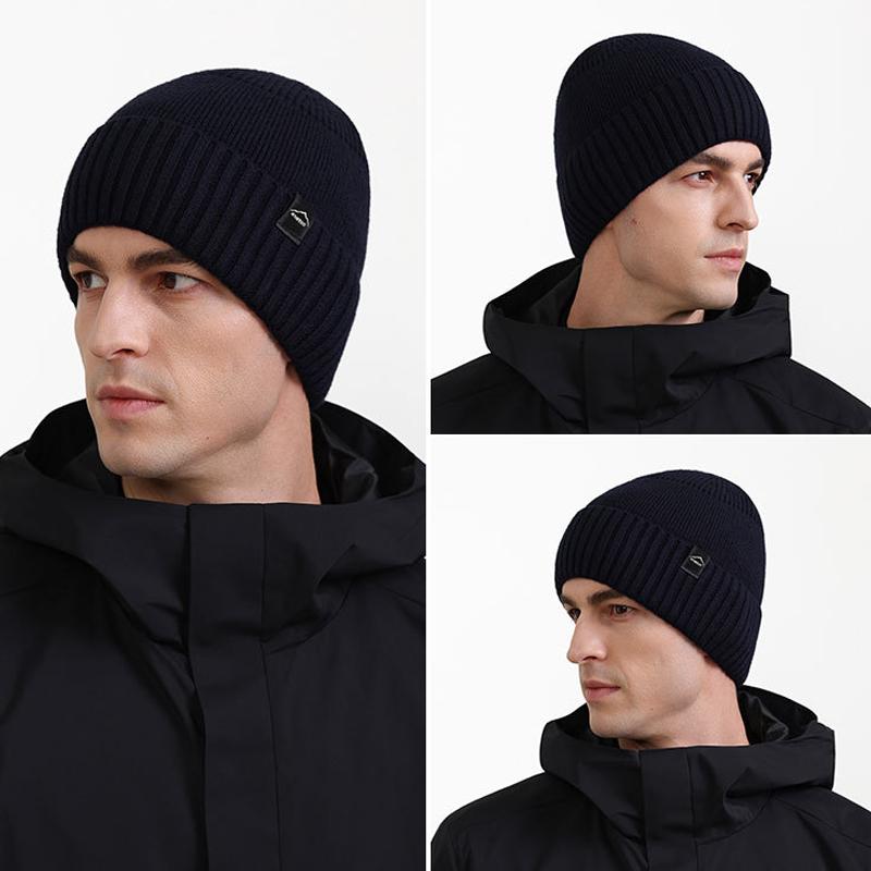 Strickmütze Herren Herbst Winter Samt Dick Ohrenschutz Warme Mütze Hochelastisch Einfarbig Wollmütze