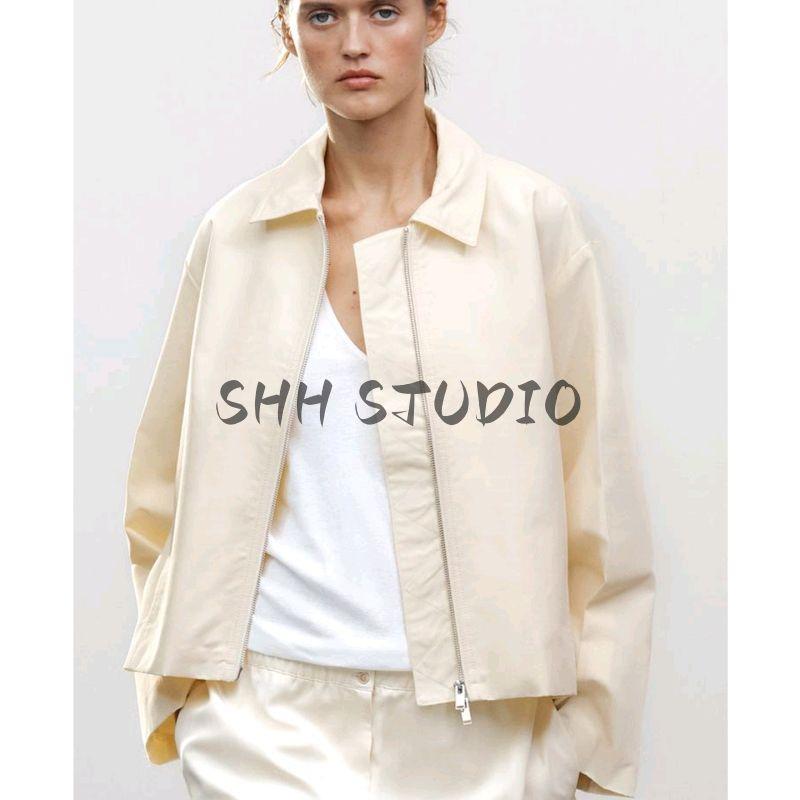 New Fall Women's Clothing Fashion Lapel Long Sleeves Metal Zipper Easiest for Match Pilot Jacket Outwear 0155040