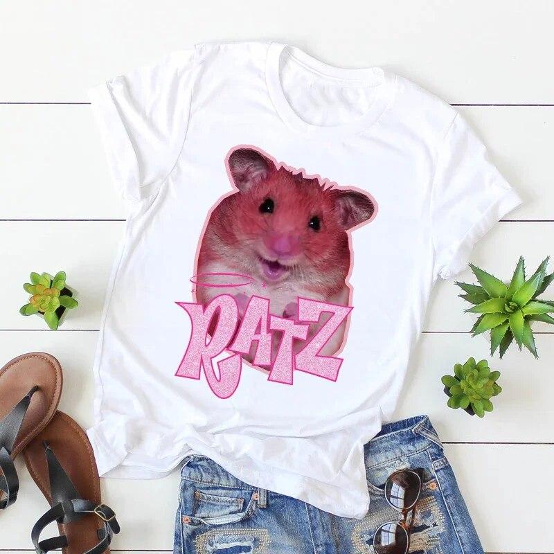 Woman Kawaii Ratz Mouse Tree Print Harajuku Summer Unisex Tshirts Casual Round Neck Short Slee Top Tee Shirt Women T-shirt Drop Ship