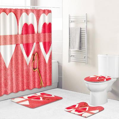 Liebe Valentinstag Duschvorhang Fußmatte Vierteiliges Set Badezimmer Rutschfeste Türvorleger Schlafzimmer Teppich