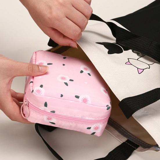 Úložný sáček na hygienické ubrousky Kreslený potisk Přenosný zip Velkokapacitní Kosmetické klíče na sluchátka Pouzdro na šperky Úložný obal na make-up