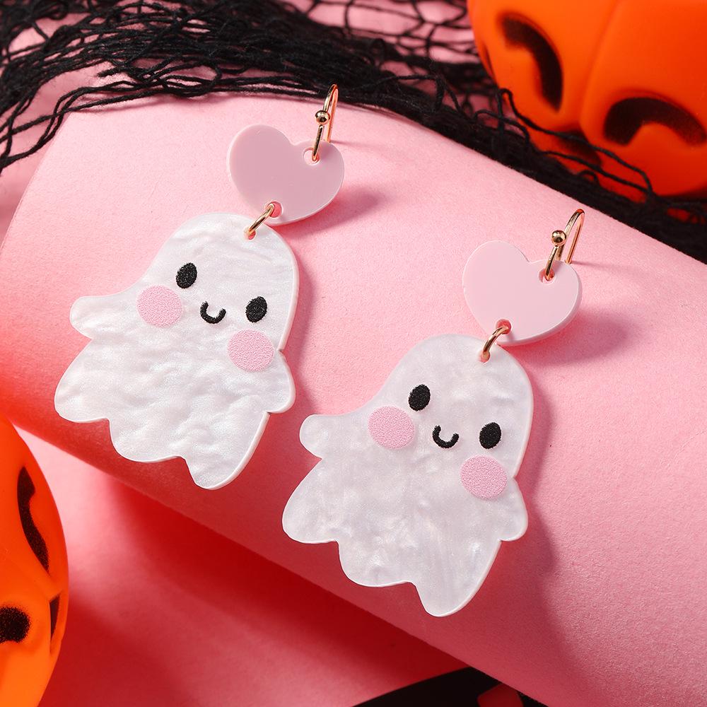Cross-Border Halloween Cute Ghost Heart Geometric Tassel Earrings