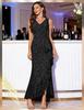 European V-neck Sequin Slit Evening Gown - Women's 2025 Collection