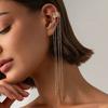 KunJoe 2026 New Charm Gold Color Long Tassel Ear Clip Earrings for Women Trendy Metal C-Shaped No Piercing Ear Cuff Jewelry Gift