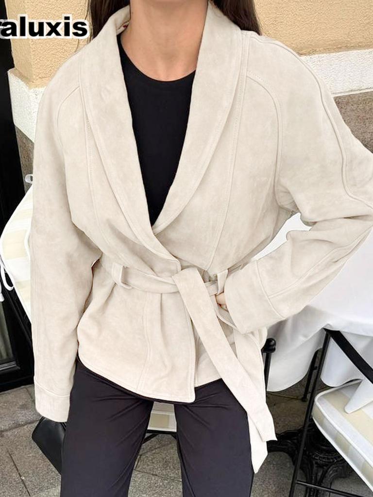 Gilet Veste Longue Manches Longues en Velours Style Vintage pour Femmes Automne Hiver avec Ceinture en Tissu Mesh