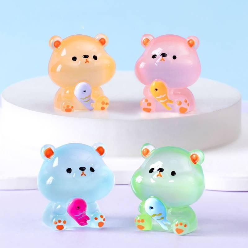 Landscape Creative Micro Cute Glow Dark Eat Fish Bear Animal Doll Accessories
