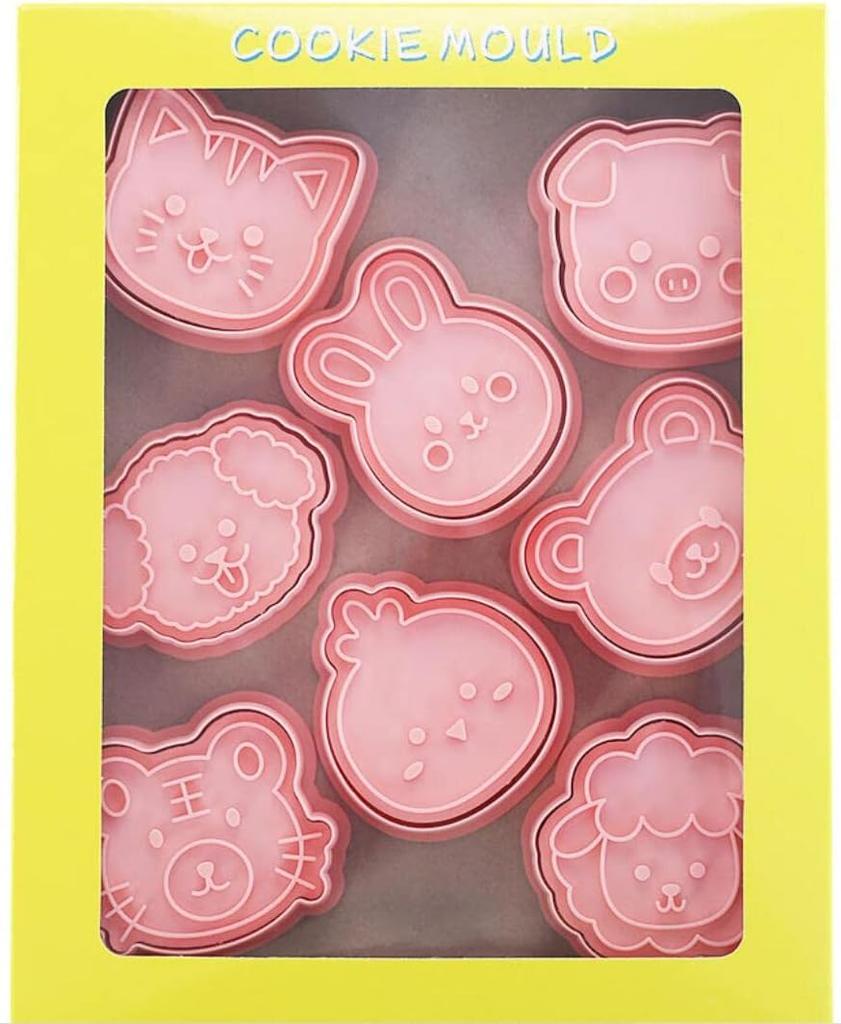 3D 8-piece Cute Animal Cookie Cutter Set Animal Plastic Cookie Stamps, Bunny and Bear Cookie Cutter, Baking Kitchen Tool Set