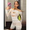 Western Style 2024 New Women Clothes Sexy Gyaru Lace Mesh See-through High Waist Slim Fit Jumpsuit