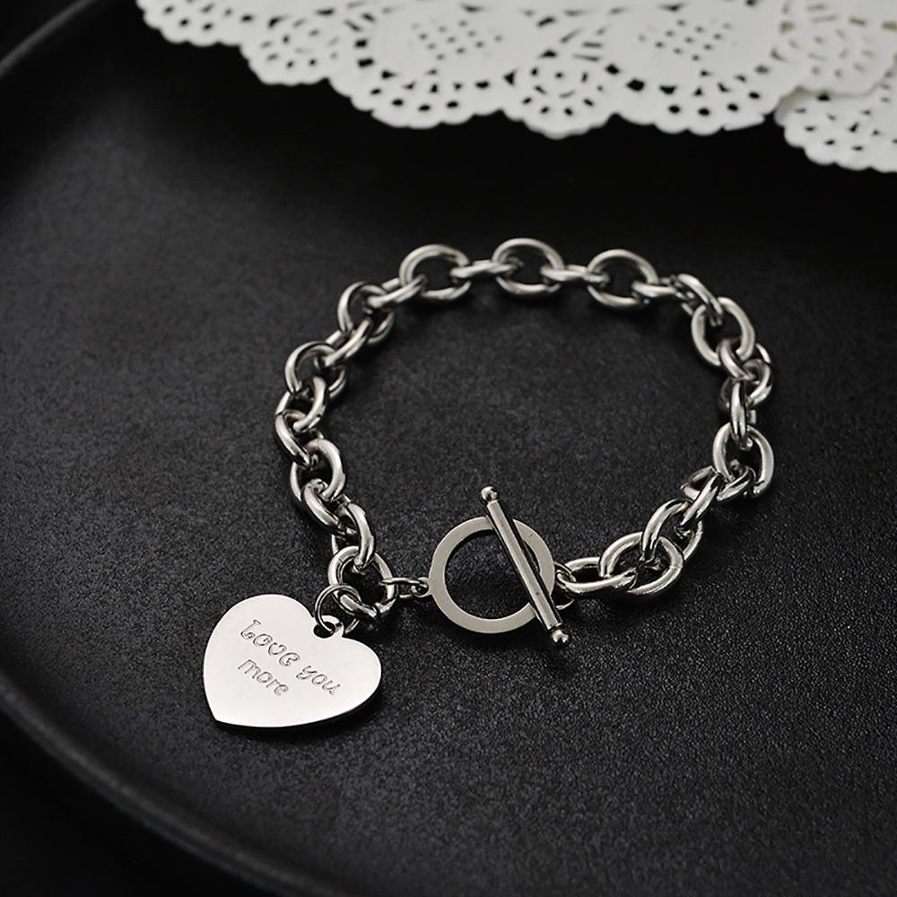 Letter Iron Bracelet Hip-Hop Trendy Style Unisex Minimalist Sweater Chain Collarbone Chain Heart-Shaped Accessory