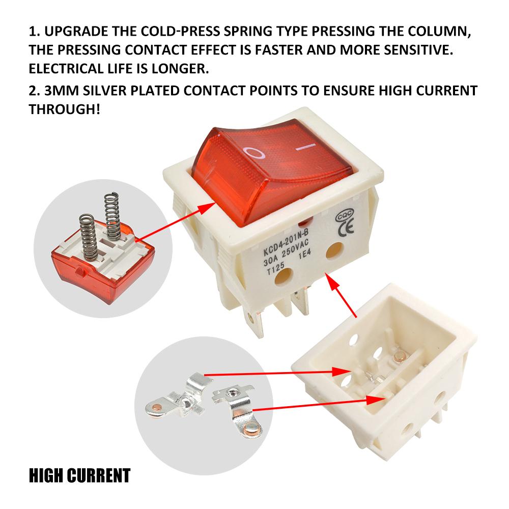 1Pcs 11A 111V 1 6 Pin ON-OFF Boat Rocker switch sterling silver contacts KCD1 power switch with led indicator light 11A/111V