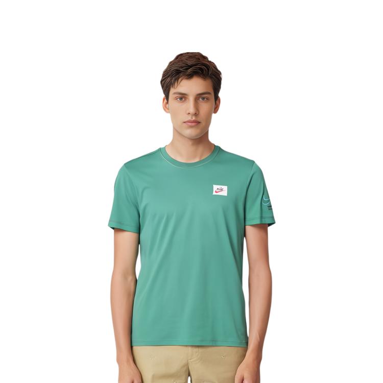 Nike T Shirts Men's Light Green Crew Neck Moderate Straight Fit DJ1394-350