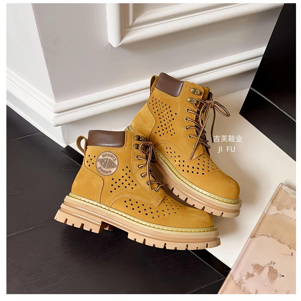 Women's British Style Warm and Not Tired Feet Thick Sole Heightening Soft Elastic Comfort Shock Absorption Non-slip Casual Sports Martin Boots