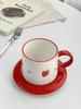 Korean Strawberry Ceramic Coffee Cup Plate Afternoon Tea Underglaze Cute Milk Cup Dish Set Red Green Color Birthday Gift