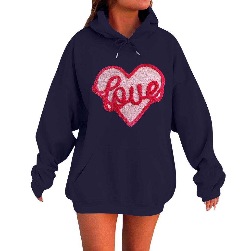 Dames Løs Komfortabel Casual Moteabel Genser med Lang Erm og Kjærlighetstrykk