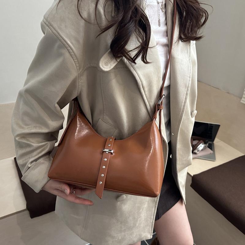 Autumn Vintage PU Hobos Shoulder Bags for Women Versatile Belt Design Ladies Crossbody Bag Simple Solid Color Female Handbags