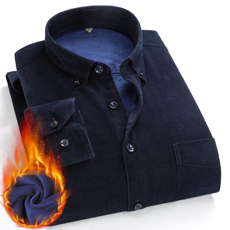 Warm Corduroy 2 Layer Long Sleeve Winter Casual Shirts for Men