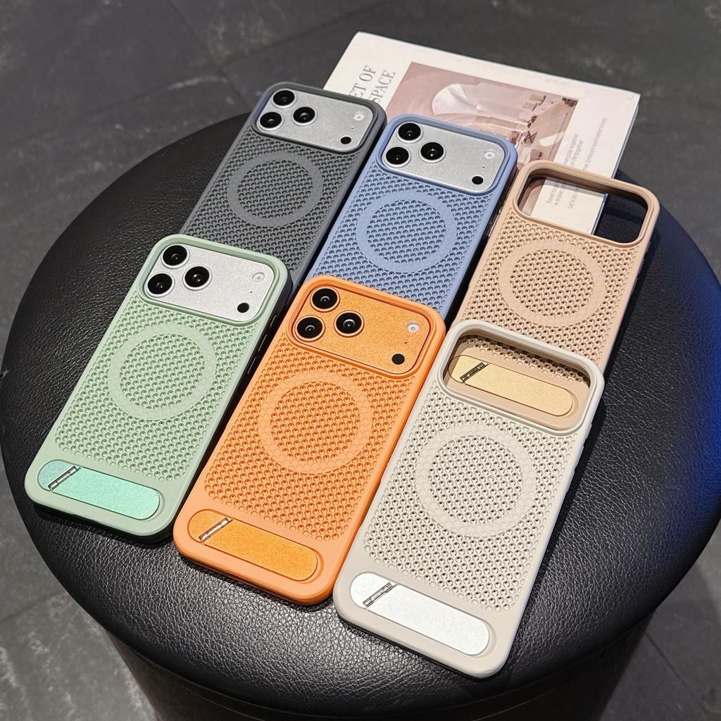 Simple 45 dgree Bracket Magnetic Heat Dissipation Case for iPhone 17 Pro Max 16 Comfortable Grip Kickstand Shockproof Cover