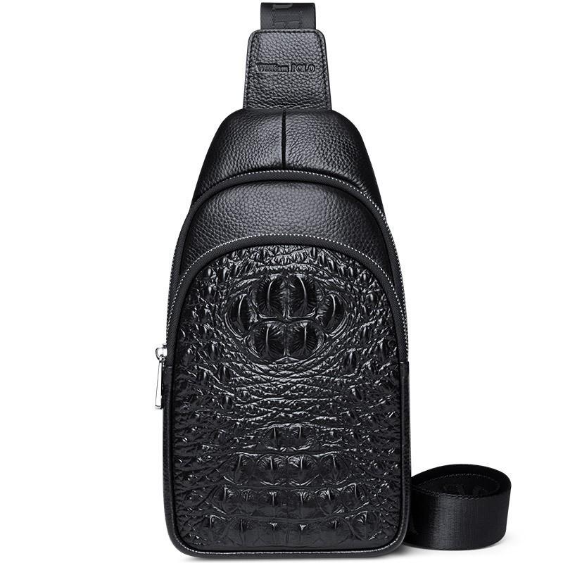 New Crossbody Bag Men With High-end Feel Genuine Leather Crocodile Pattern Chest Casual Trend Shoulder Men s 16x30x7 чёрный