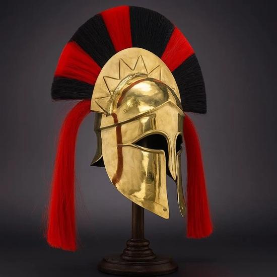 Corinthian Helmet with Stand Ancient Greek Warrior Armor for Cosplay, LARP, Decor Collectors Handmade Bronze Replica