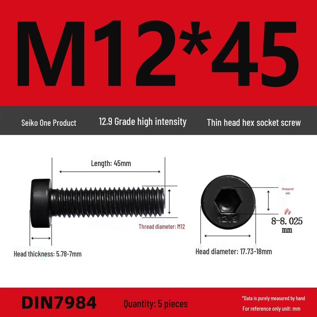 DIN7984 Grade 12.9 Thin Head Hex Socket Cap Screws - Sizes M3 To M16