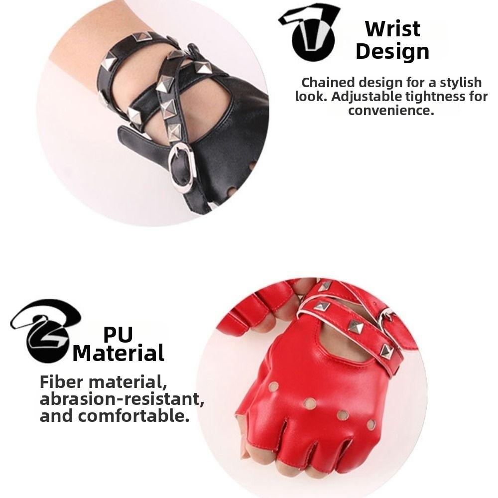 Anti-Slip Rivets Belt Wrist Gloves Punk Driving Gloves Unisex Half Finger Gloves  Disco Dancing