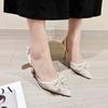 Spring Fashion Ladies High Heels Pointed Lace Rhinestone Pearl Bow High Heel Sandals Women Party Wedding Shoes