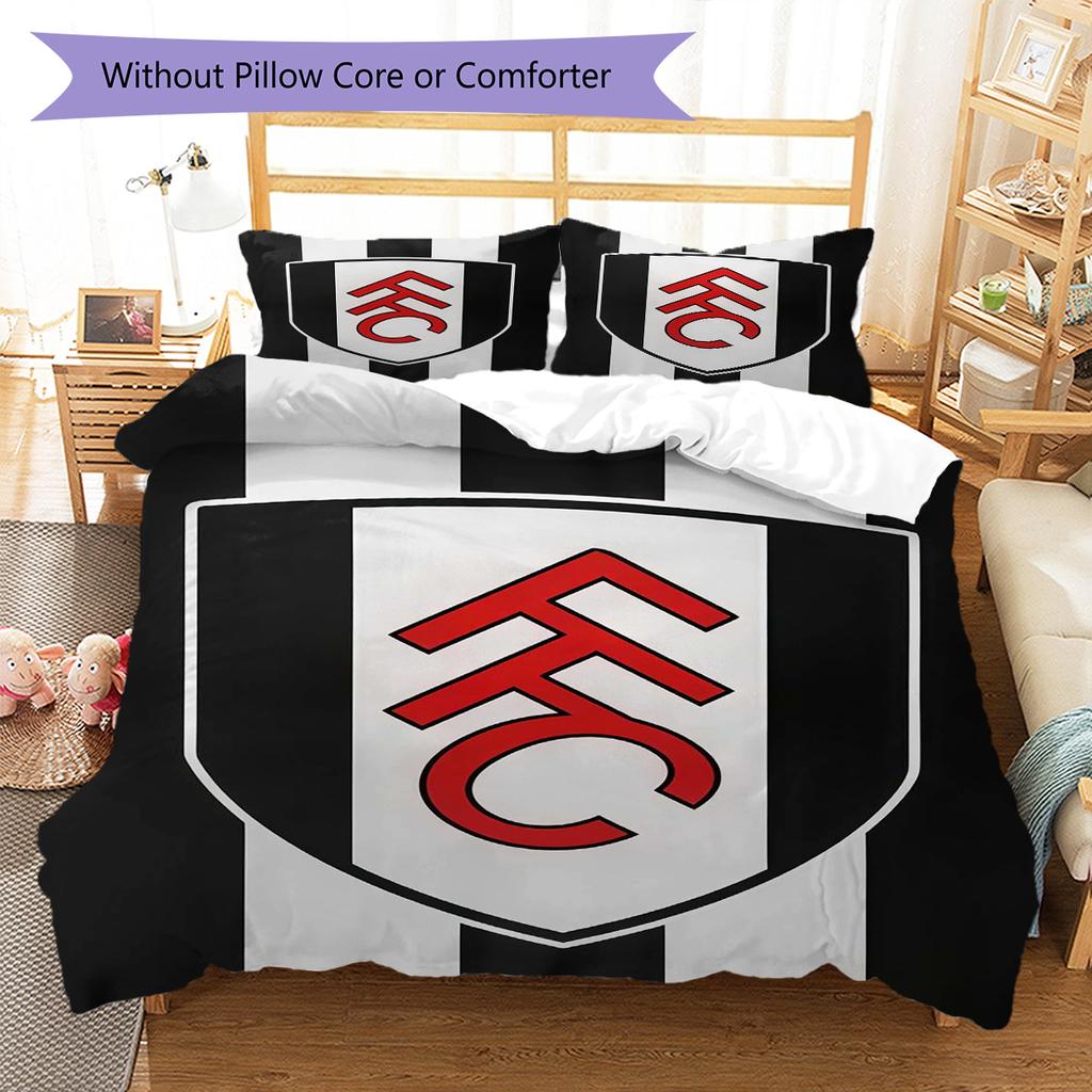 Fulham F.C Teppichmuster Bettwäsche Steppdecke Set Bettbezug Kissenbezug Heimdekoration Geburtstagsgeschenk (1 Bettbezug + 2 Kissenbezüge, ohne Füllung)
