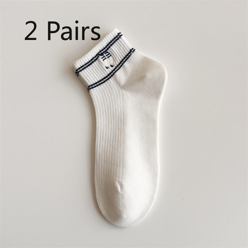 2 Pairs of Embroidered Cartoon Pattern Short Socks, Short-tube Cotton Socks, Breathable and Cute, Suitable for Spring and Summer, Children's Socks