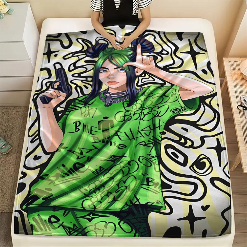 1PC Billie Eilish Print Flannel Blanket, High quality All Seasons, Home Decor, Warmth and Comfort, Perfect for Christmas Gifts