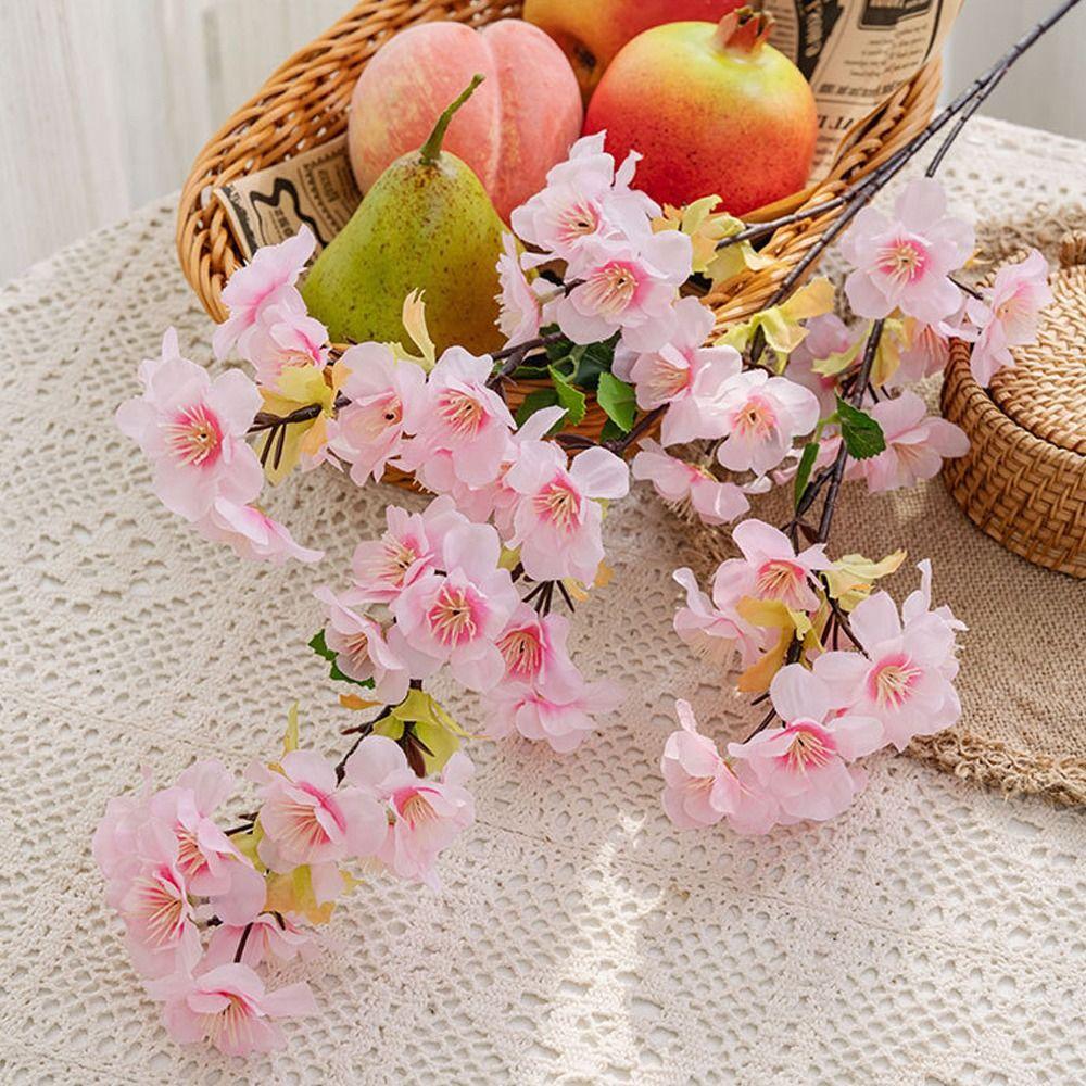Plastic Artificial Peach Blossom Branch Elegant Fake Flower Silk Cherry Blossom  Wedding Decor