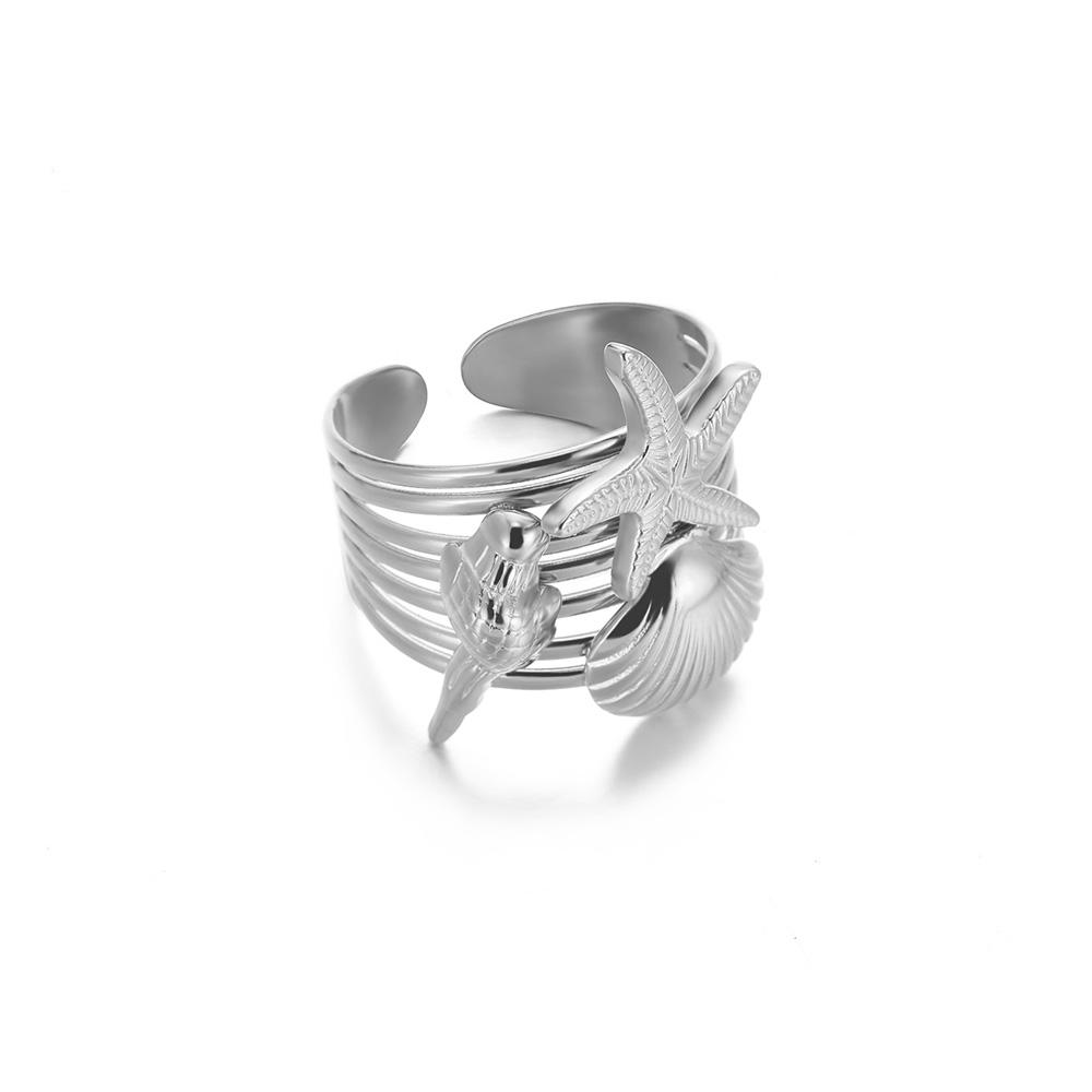 Stainless Steel Punk Irregular Wave Broad Surface Ring For Women Creative Gold Color Open Rings Waterproof Finger Jewelry Gifts