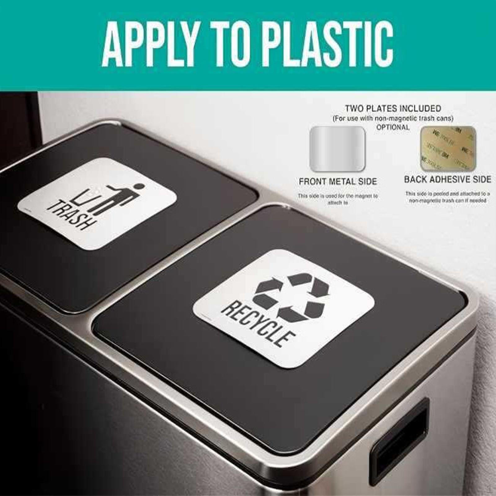 

Набор из 2 знаков «Переработка и мусор» Символ мусорного бака 5,5x5,5 дюйма для помещений и улицы Многофункциональный