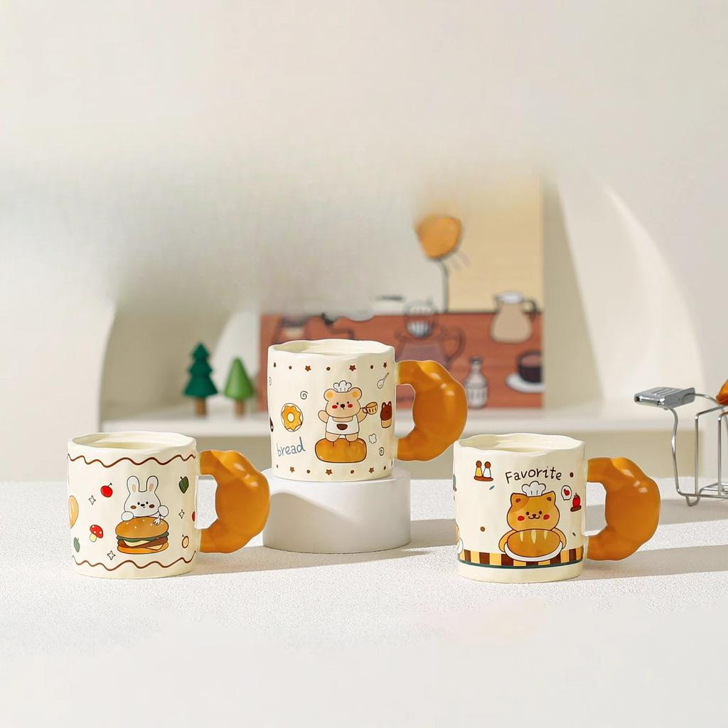 Cartoon Bear with Lid Spoon Large Capacity Student Ceramic Cup Underglaze Color Set Household Mug Small Gift Cup