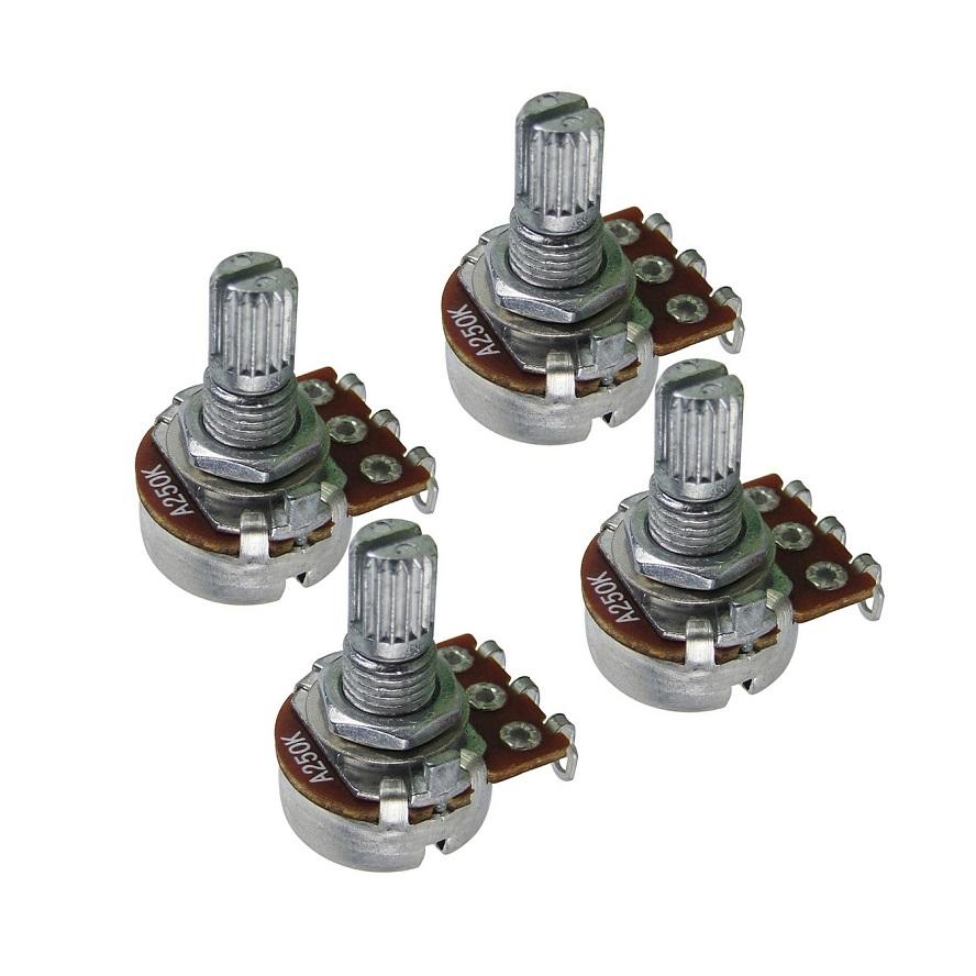 FLEOR 4PCS Mini Guitar Potentiometer 18 Splines Short Shaft Pots 250K /500K for Bass Guitar Parts Replacement