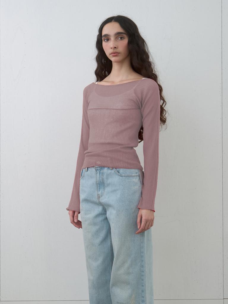 KIJUN Sheer Boatneck Knit Dusty Pink