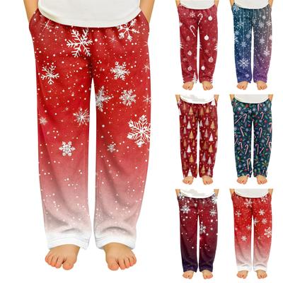 Çocuk Yumuşak Rahat Pijama Altı Günlük Noel Baskılı Ev Pantolonu