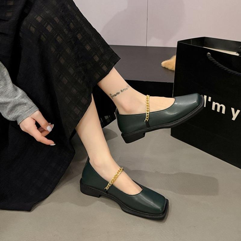 Square Toe Women's Loafers Shoes Flats Designer Chain Shallow Shoes 2026 New Spring Dress Sandals Cozy Walking