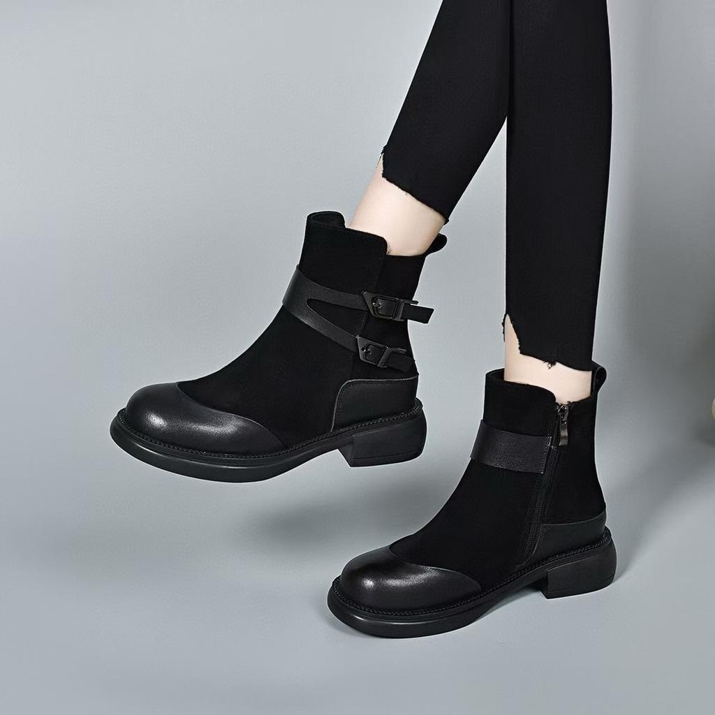 Martin Boots Women's Autumn and Winter Leather Boots Belt Buckle Trendy Handsome Locomotive Boots Niche Personalized Short Boots Cotton Boots