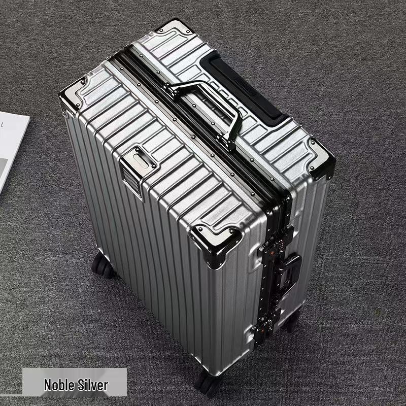 24" Large Capacity Aluminum Frame Travel Suitcase with Pull-handle and Universal Wheels for Students and Tourists