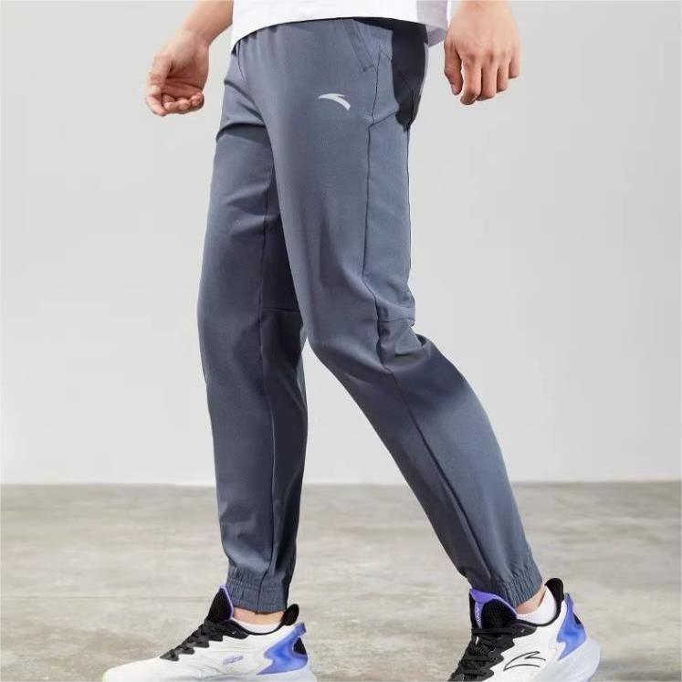 Anta Solid Color Slim Fit Logo Print Straight Leg Casual Pants Men Bottoms Gray 952227512-1