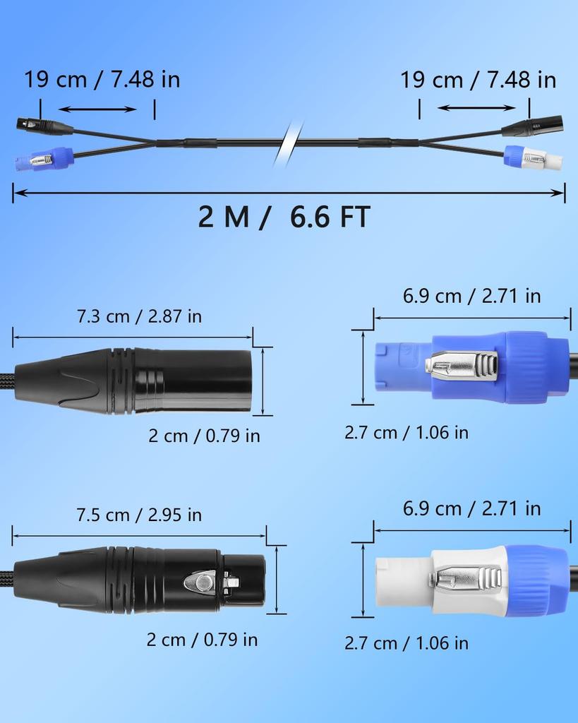 CERRXIAN 2M PowerCon Compatible DMX Extension Cable, 13AWG AC Power and DMX512 XLR Signal Integration Cable for Stage Lighting, Concerts, and Events