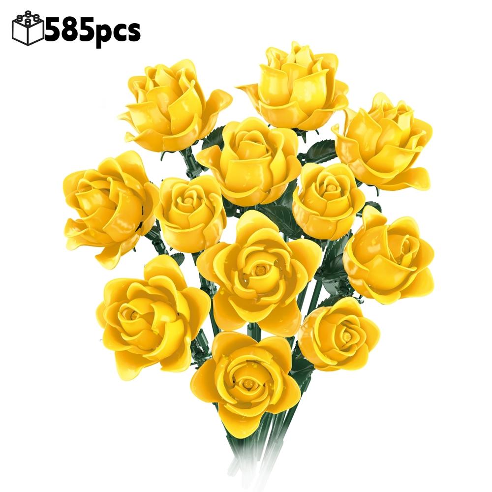 585Pcs Gothic Black Pink Blue Rose Flower Bouquet Building Blocks Set Creative Decoration Valentine Gift Idea Beautiful Box