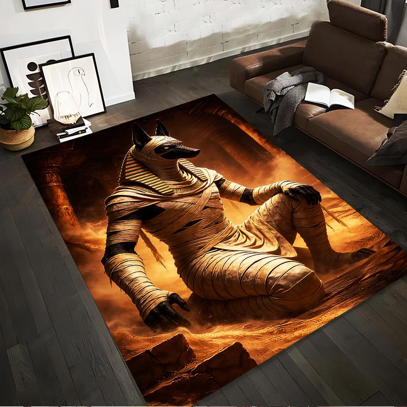 "Egyptian Mythology Anubis Themed Carpet with Mummy Design" Suitable for use as an anti-slip for living room bedroom sofas