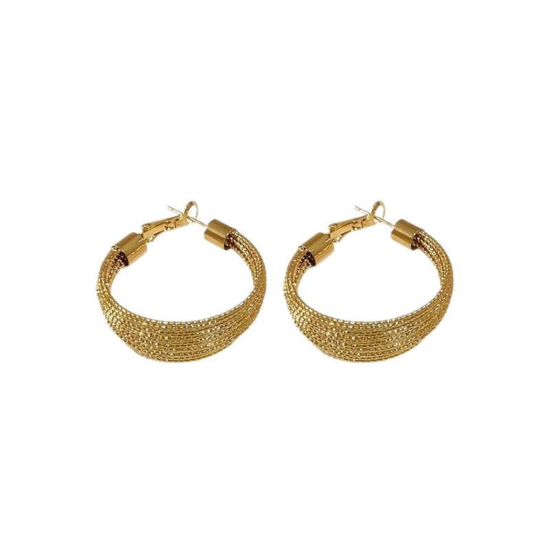 European and American Metal Style Fashion Large Circle Earrings Light Luxury High-end Ear Clips No Ear Piercings Geometric Commuter Earrings Studs