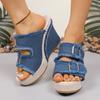 Women Sandals Wedges Platform Women Shoes Casual Double Buckle Strap Sandals Women Summer Thick Sole Denim Slippers