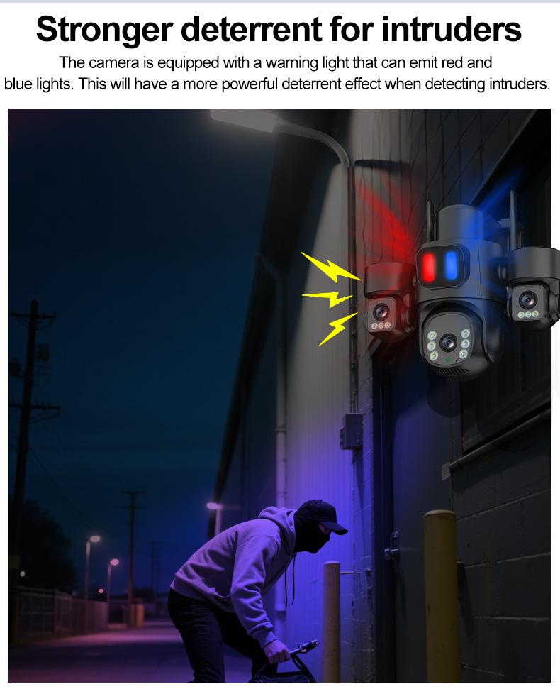 4G Solar-Powered HD Wireless Outdoor Camera with Triple-Lens WiFi Network Monitoring