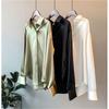 Frühling Herbst Revers Satin Blusen Solide Weiß Langarm Shirt Damen Büro Bluse Fashion Top