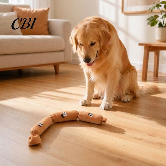 Noise-making Dog Toy Squeaky Plush Toy, Long Sausage Shape Chew with BB Sound, Built-in Squeaker Durable Bite Resistant for Small Medium Dogs,